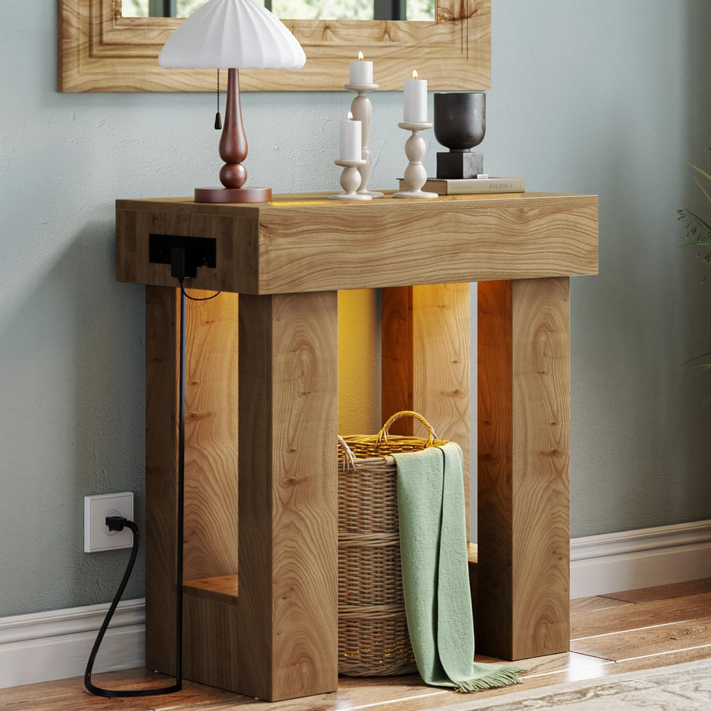 Unikito 47" Entryway Table with Sensor Light and Outlets, Pure White