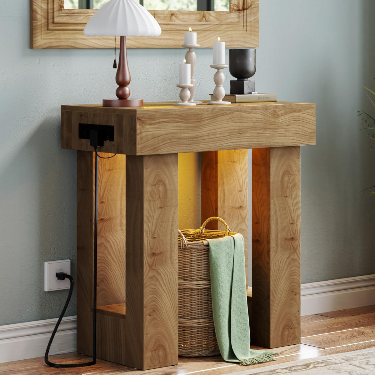 Unikito 63" Console Table with Sensor Light & AC Outlets with USB-C Ports