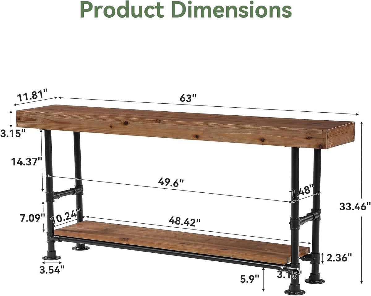 Solid Wood Entryway Table with Storage Shelf, 63 Inch