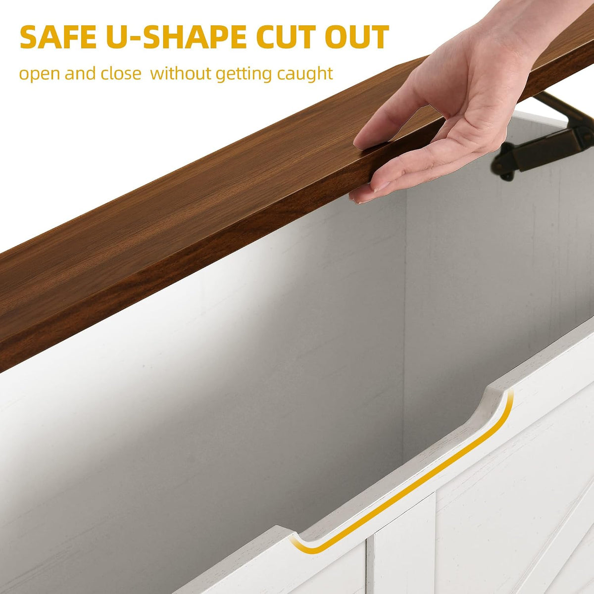 DWVO 47.2" Storage Bench, 2 Safety Hinges, Living Room, White and Walnut