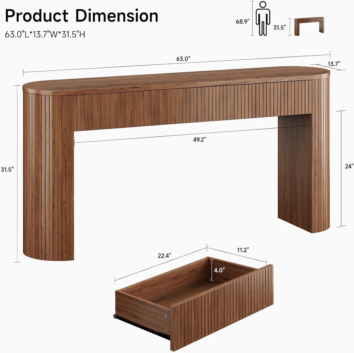 ONBRILL 63 Inch Console Table with 2 Drawers, Entryway Tables with Storage