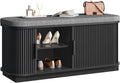 CHOEZON 39.4" Fluted Shoe Storage Bench with Cushion and Sliding Door