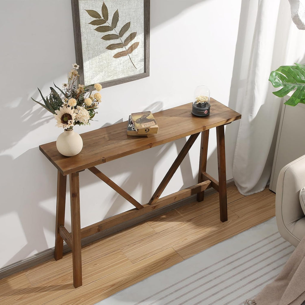 Wnutrees 43" Farmhouse Solid Wood Console Table, Rustic Hallway Table