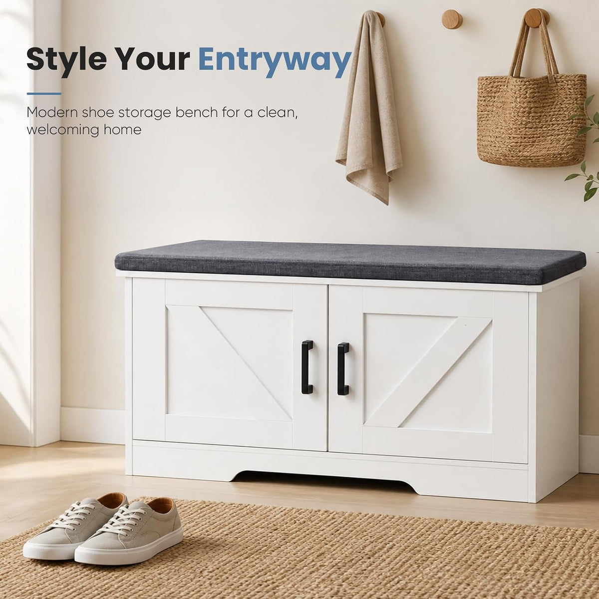 NEWBULIG Shoe Bench with Storage for Entryway, 39.4" Shoe Storage Bench