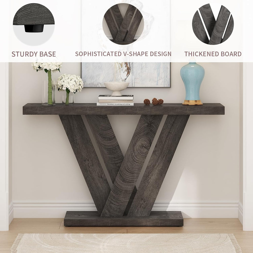 51" Console Table, V-Shaped Entryway Table, Wood Sofa Table Behind Couch