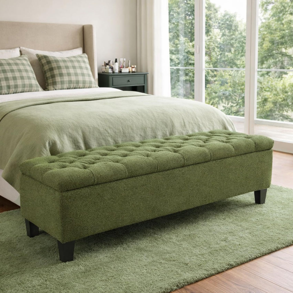 Storage Bench for Bedroom, 65.2'' Tufted End of Bed King Size Upholstered Extra-Long Bench with Dual Flip-Top Lids for Entryway, Hallway, Cloakroom, Window, Griege.