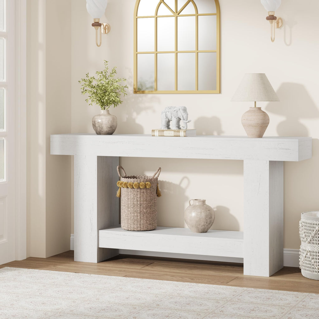 Garvee 47" Farmhouse 2-Tier Console Table for Entryway, Black