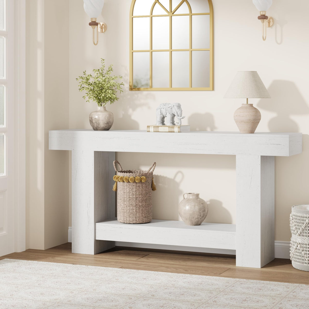 Garvee 47" Farmhouse 2-Tier Console Table for Entryway, Black