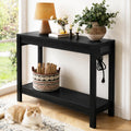 47" Entryway Table, Narrow Console Sofa Table, with Outlets and USB-C Port, Entryway Table with Open Storage, for Living Room, Hallway, Entryway, Foyer, Kitchen Counter, Black
