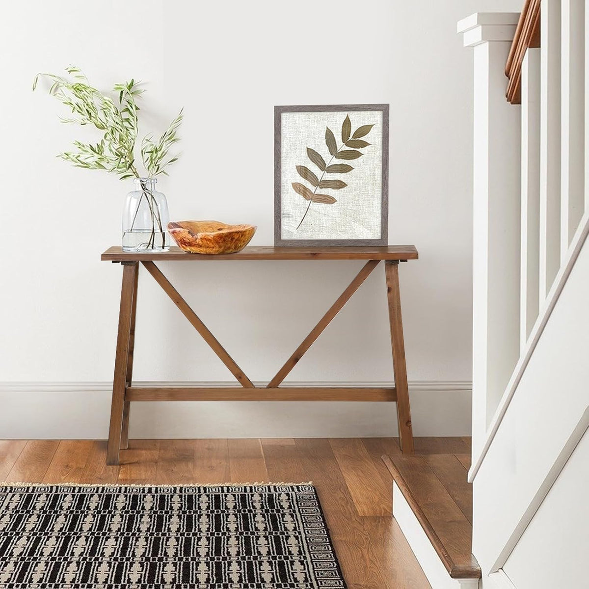 Wnutrees 43" Farmhouse Solid Wood Console Table, Rustic Hallway Table