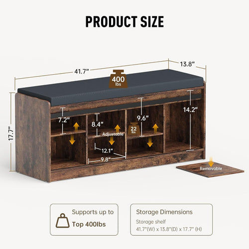 42" Farmhouse Shoe Storage Bench with Seating Cushion,for Entryway