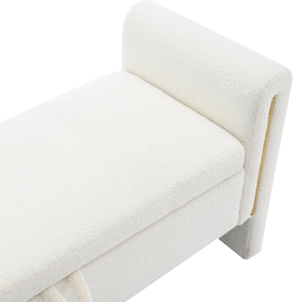 Christopher Knight Home Upholstered Storage Ottoman, Teddy Fabric Bench with Solid Wood Legs, Comfortable Foot Rest Stool, Storage Bench for Bedroom End of Bed, Living Room, Dining Room, White