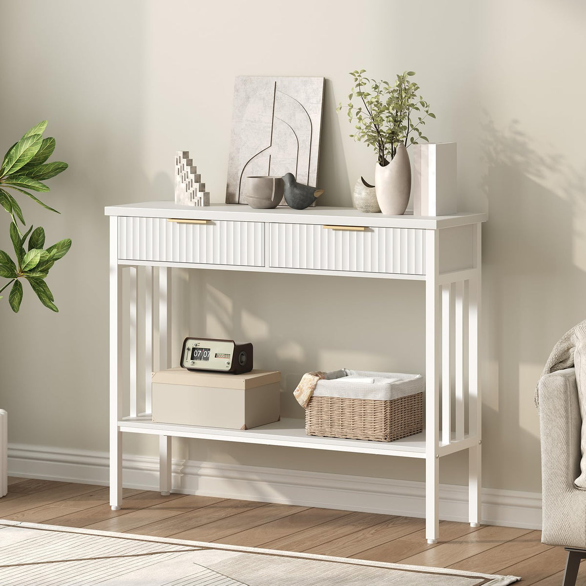 MAHANCRIS 39.4" Console Table with 2 Drawers, Fluted Black Entryway Table