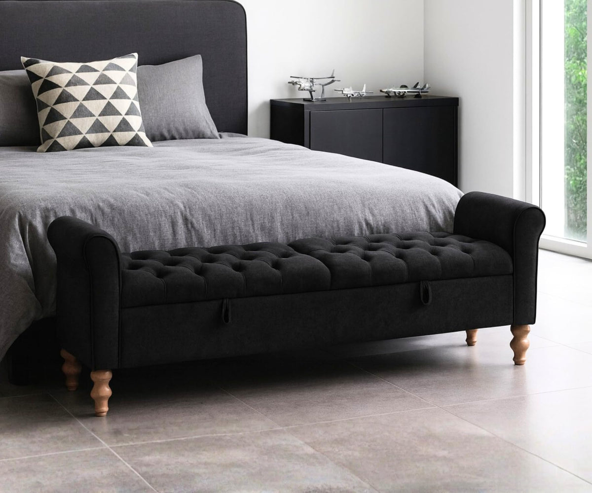 Storage Bench for Bedroom, 65.2'' Tufted End of Bed King Size Upholstered Extra-Long Bench with Dual Flip-Top Lids for Entryway, Hallway, Cloakroom, Window, Griege.