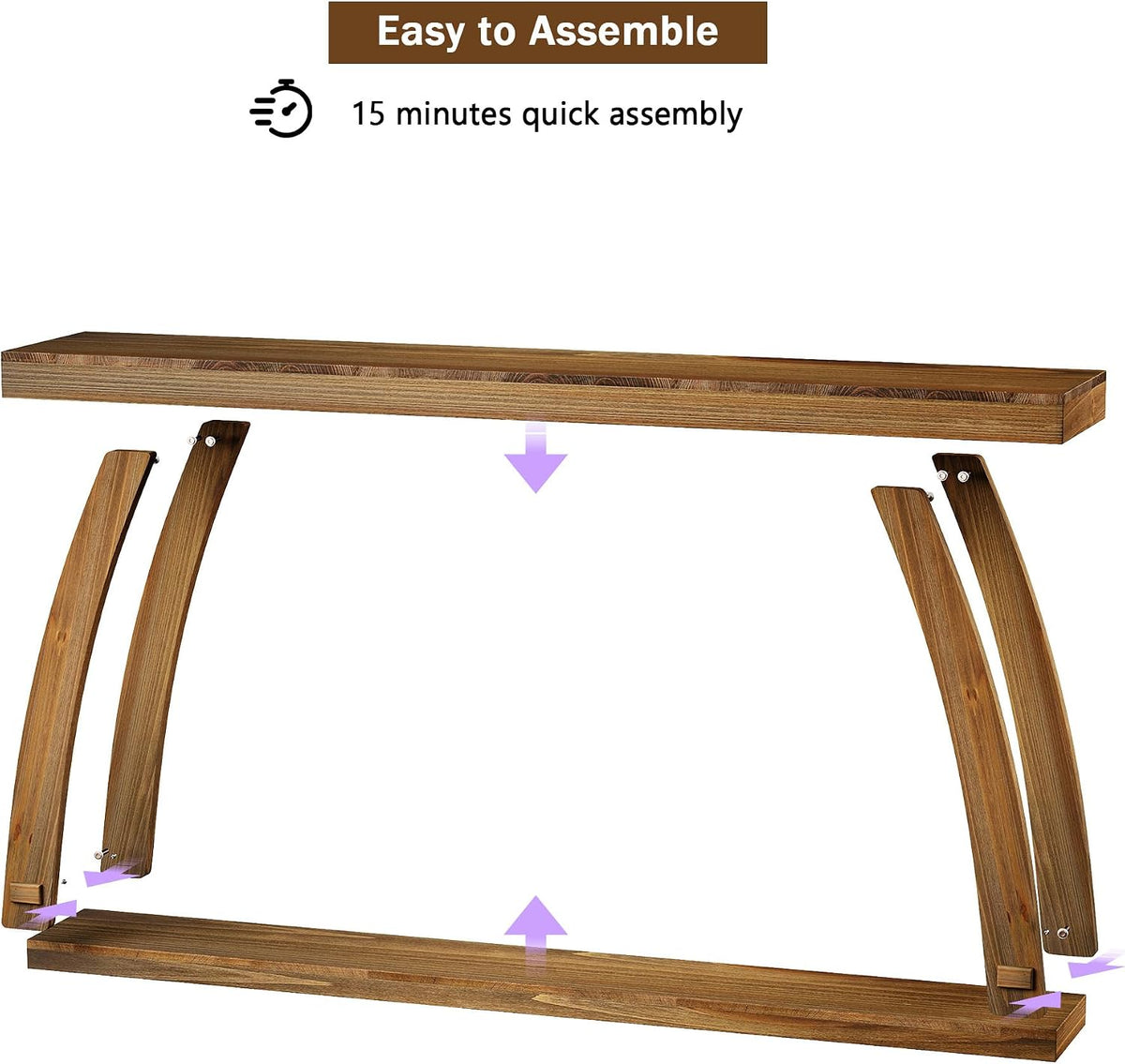 Solid Wood Console Table, 63" Sofa Table with Slightly Curved Legs