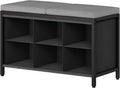 YATINEY Shoe Storage Bench with Cushion, Entryway Bench, Shoe Rack with Padded Seat and 6 Oxford Compartments, for Closet, Bedroom, Entryway, Black and Gray HX01BK