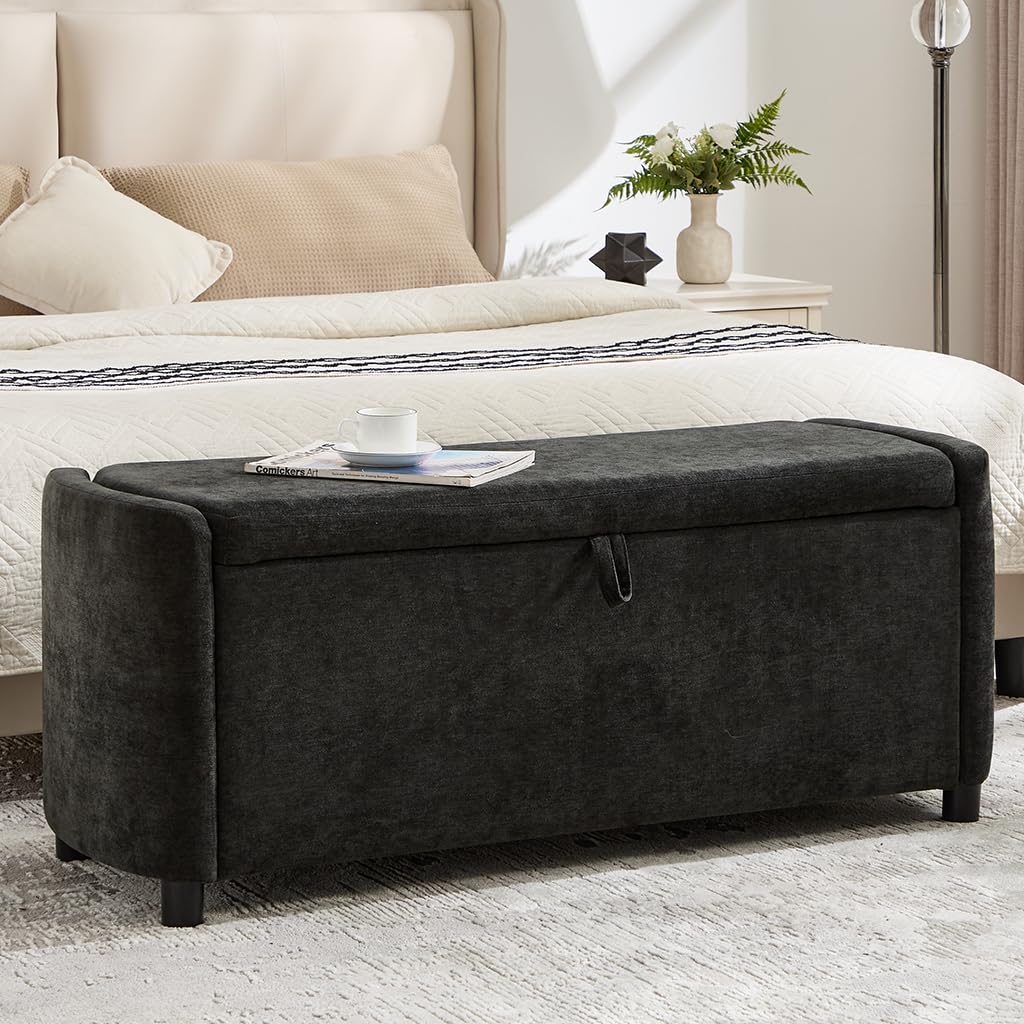 48" Ottoman with Storage, Large Storage Ottoman Bench, Beige