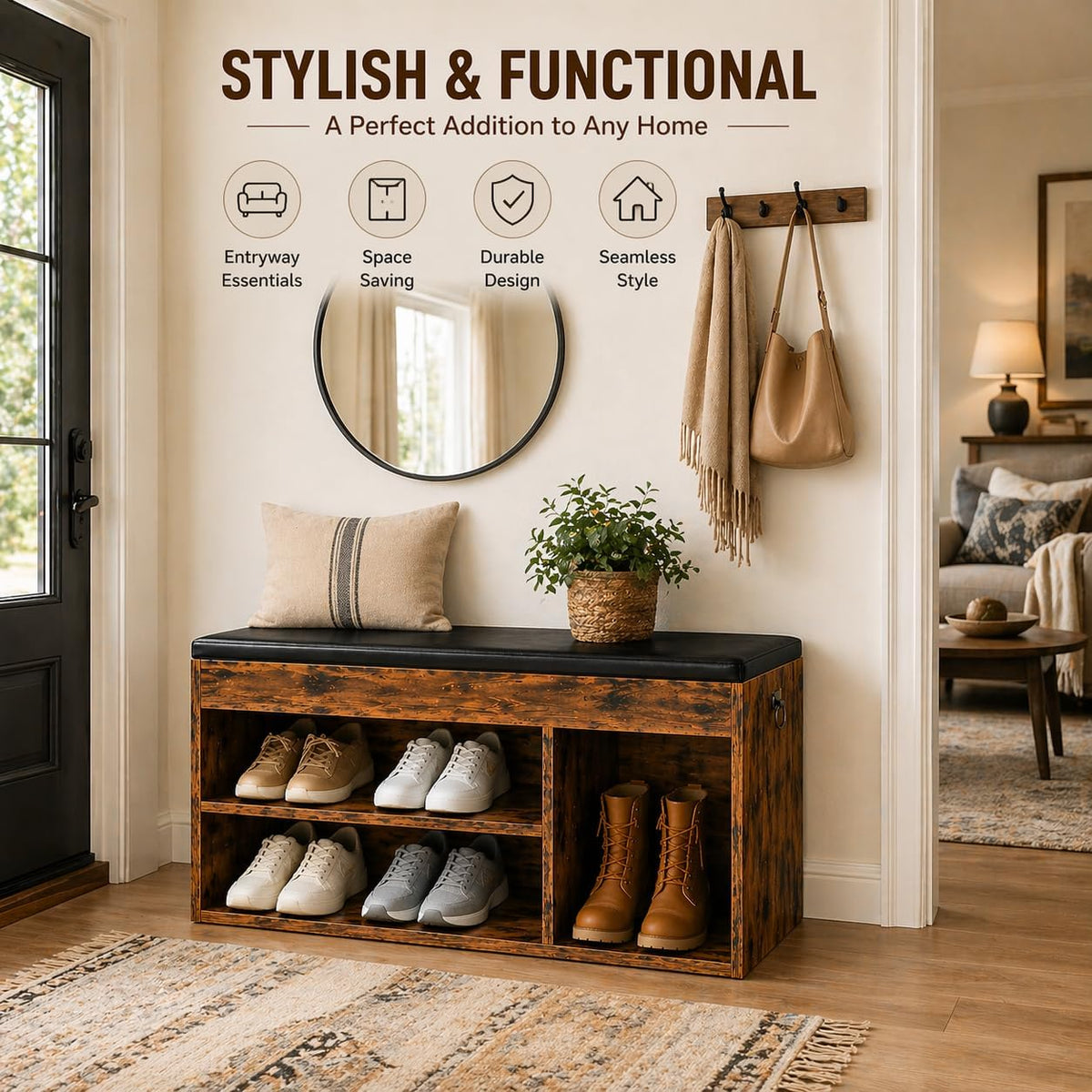 HOOBRO Shoe Storage Bench with Cushion, 32.3" Entryway Bench