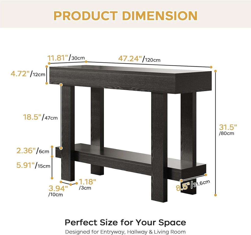 Console Table for Entryway, 47.2" Narrow Farmhouse Sofa Table Black