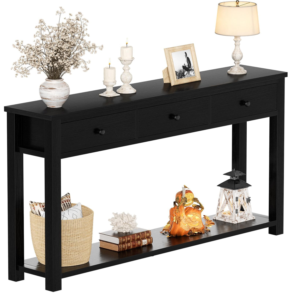 Homieasy Farmhouse Console Table with 3 Drawers, 47 Inch Wood Sofa Table with Storage Shelf for Living Room, Behind Couch, Entryway Table for Hallway, Living Room, or Foyer, Brown and Antique White