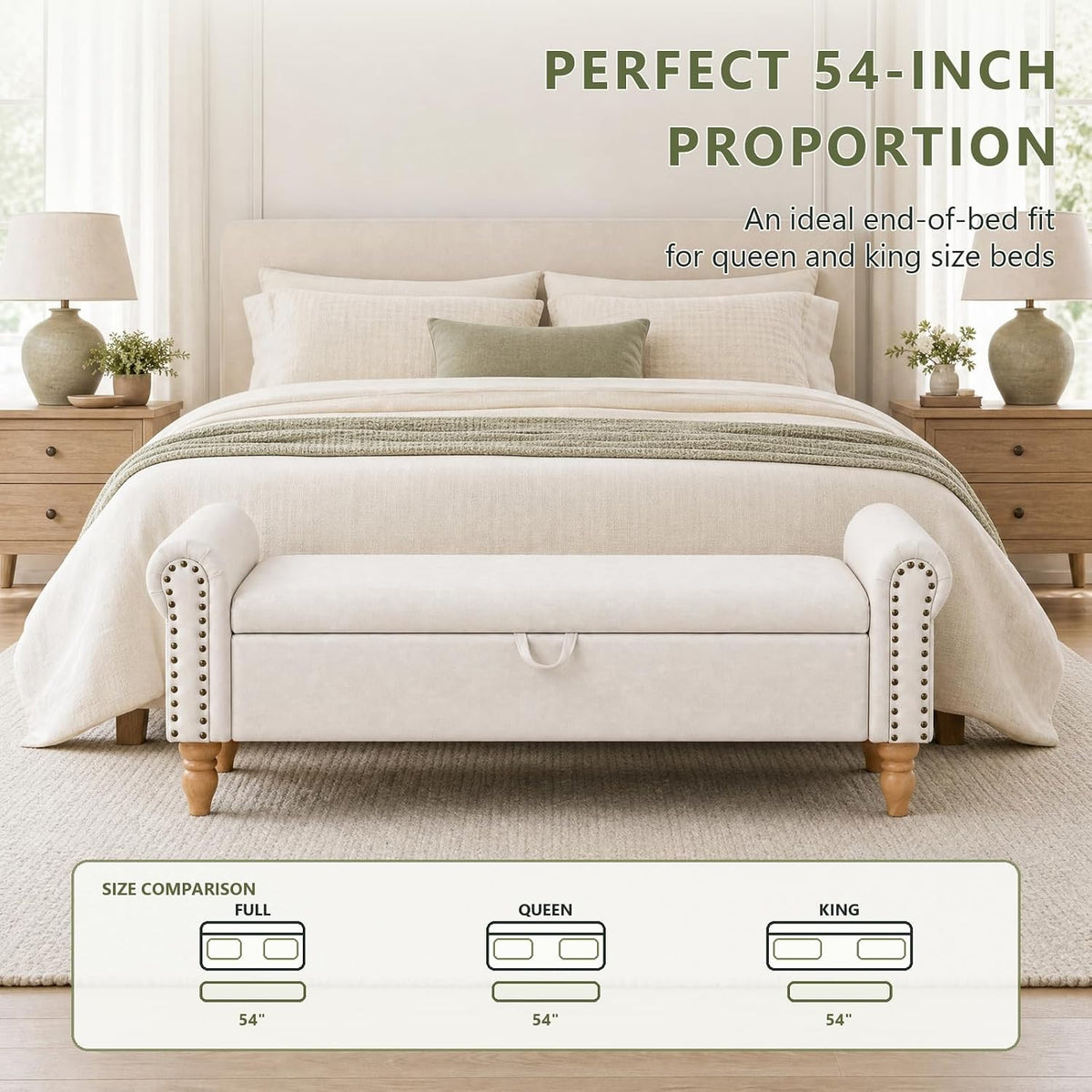 54"End of Bed Storage Bench King Size,Upholstered Storage Bench for Bedroom