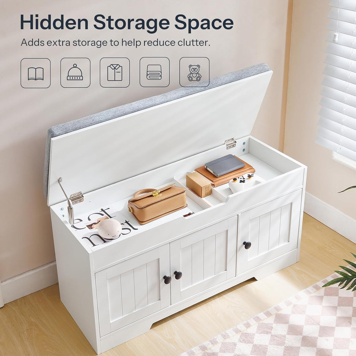 HOOBRO 39.4" Long Entryway Bench with Flip-Top Storage