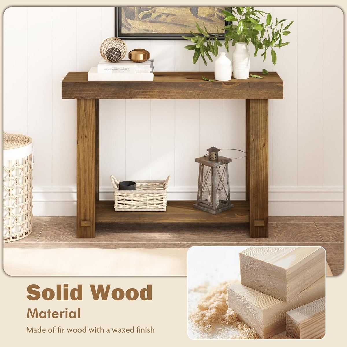 HOKYHOKY 42.5" Solid Wood Console Table for Entryway, Narrow Sofa Table