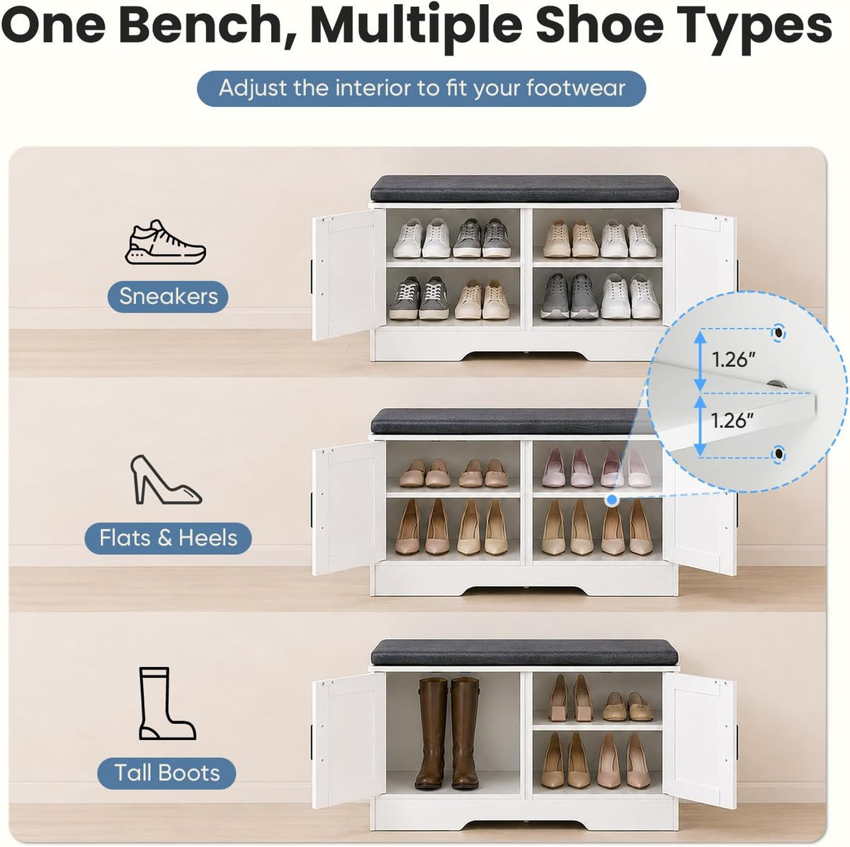 NEWBULIG Shoe Bench with Storage for Entryway, 39.4" Shoe Storage Bench