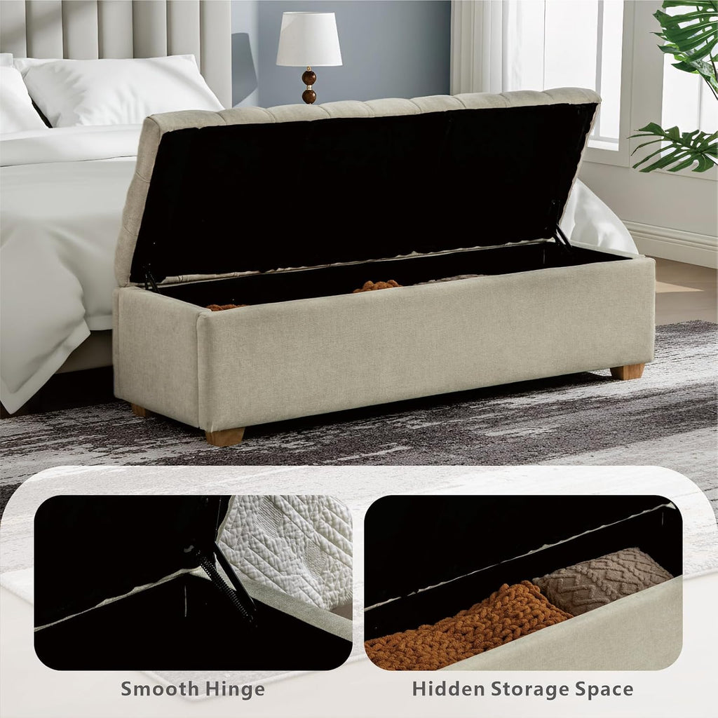 Chifee & Vingol 60" Ottoman with Storage Oversized End of Bed Storage Bench Upholstered Benches for Entryway, Living Room, Bedroom-Beige