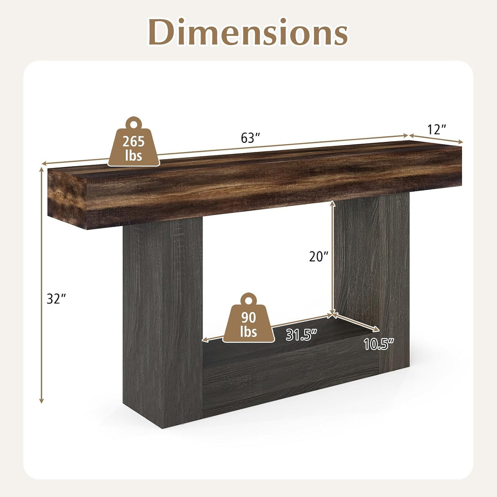 GIANTEX 63" Farmhouse Console Table, 2-Tier Narrow Entryway Table