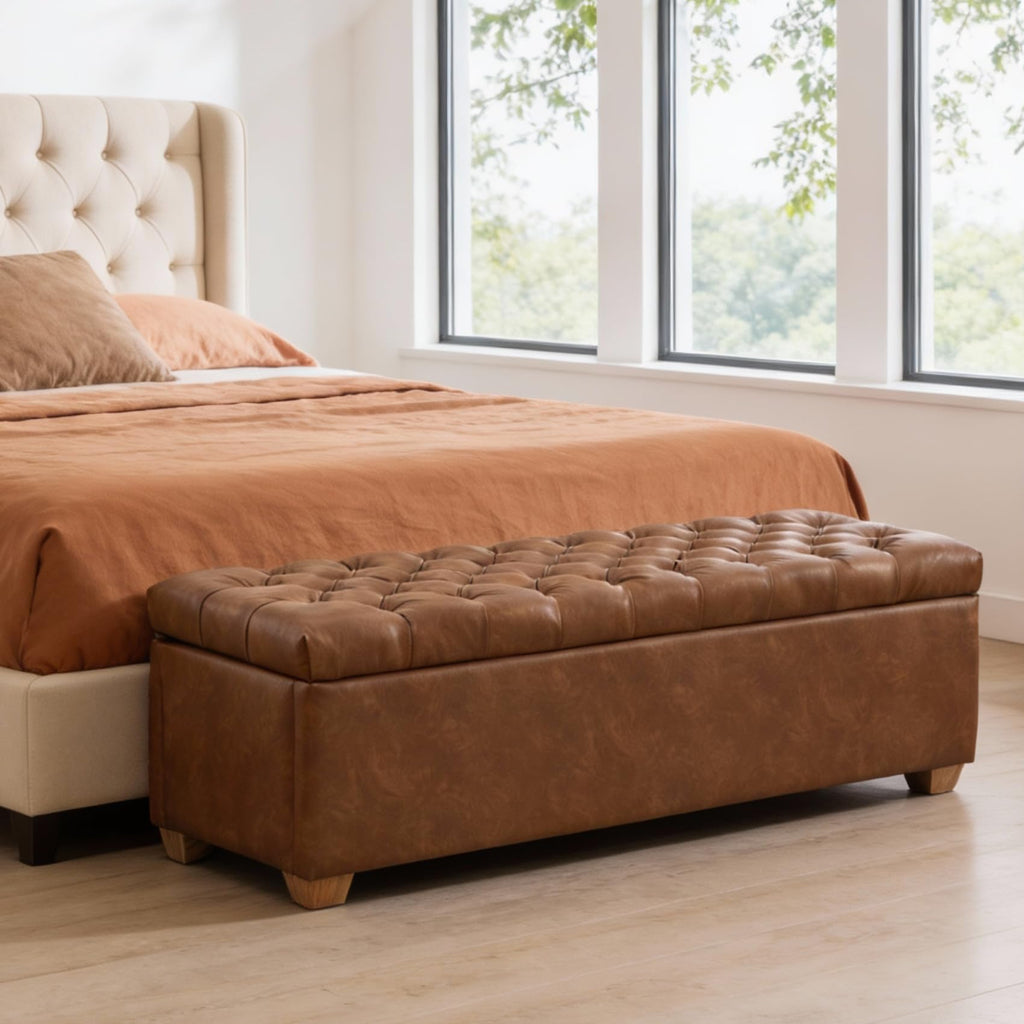 Storage Bench for Bedroom, 65.2'' Tufted End of Bed King Size Upholstered Extra-Long Bench with Dual Flip-Top Lids for Entryway, Hallway, Cloakroom, Window, Griege.