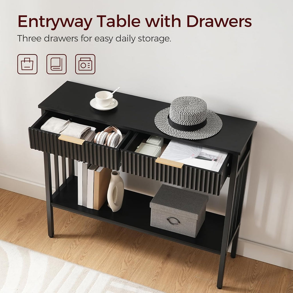 MAHANCRIS 39.4" Console Table with 2 Drawers, Fluted Black Entryway Table