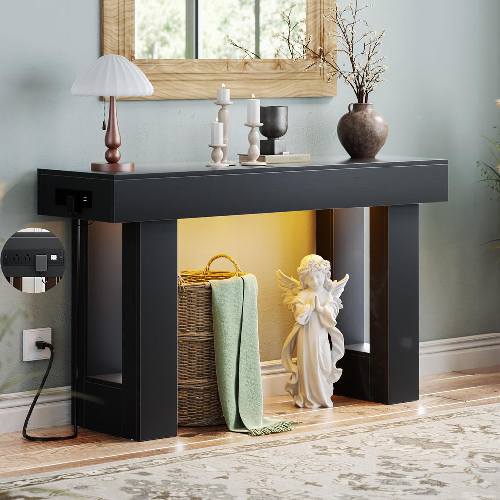 Unikito 47" Entryway Table with Sensor Light and Outlets, Pure White
