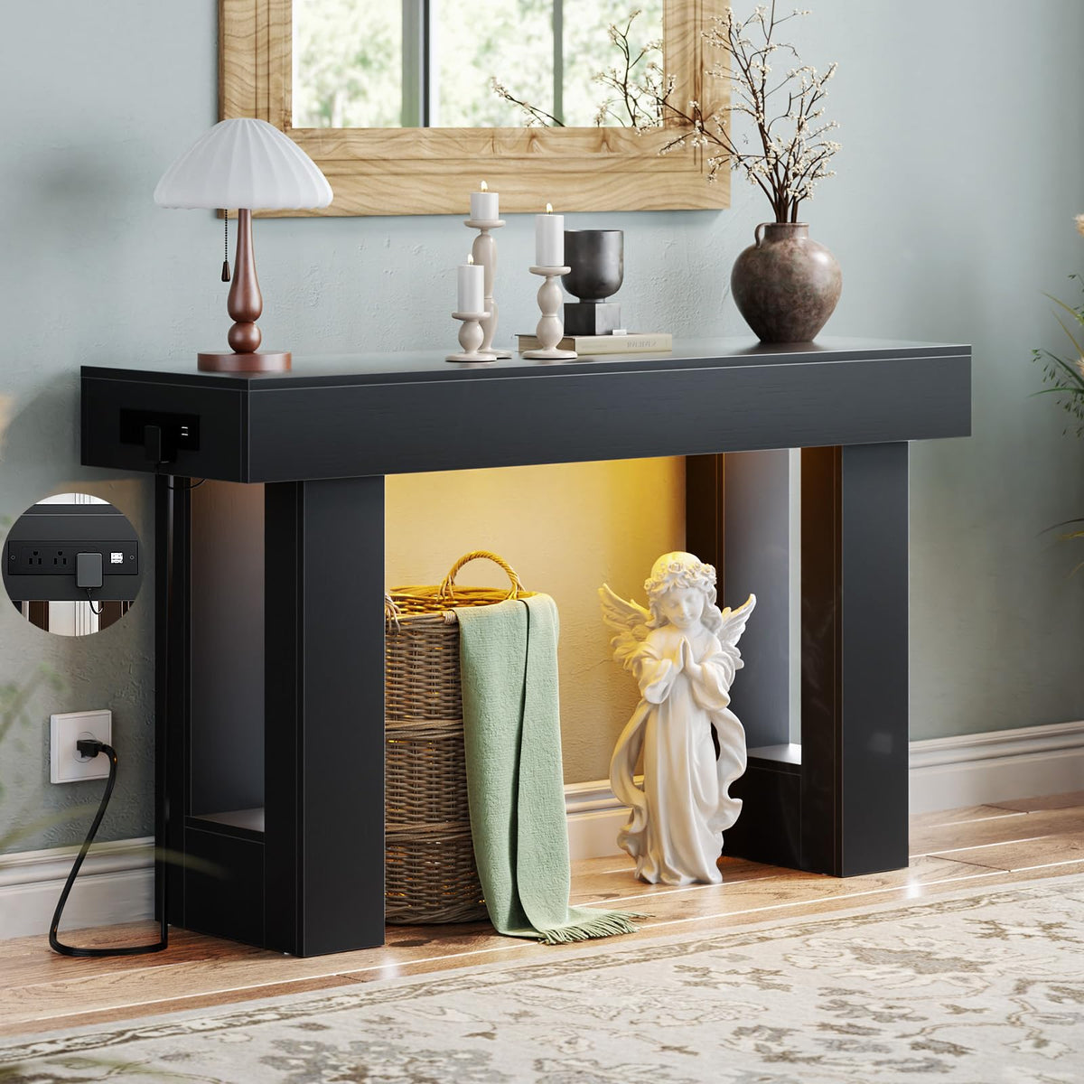 Unikito 63" Console Table with Sensor Light & AC Outlets with USB-C Ports