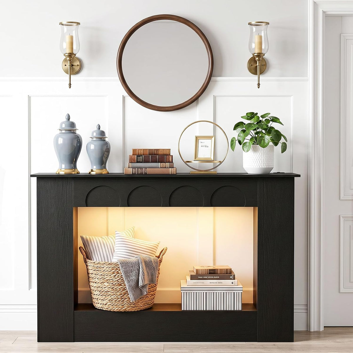 Unikito 43.3" Farmhouse Entryway Table, Console Table with Open Storage