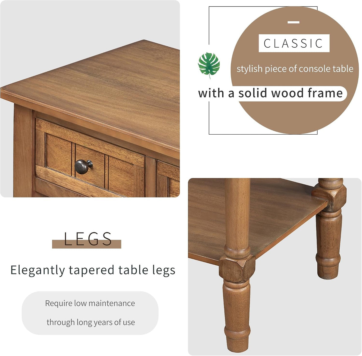 Knocbel Slim Antique Entry Console Table with 3 Drawers & Bottom Open Shelf, Solid Wood Narrow Sofa Couch Table for Entryway Hallway Living Room 23.7" W x 13" D x 31.4" H Natural