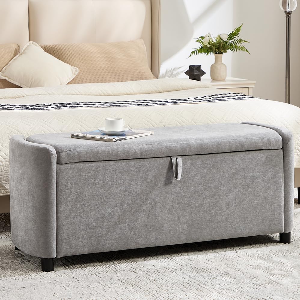 48" Ottoman with Storage, Large Storage Ottoman Bench, Beige
