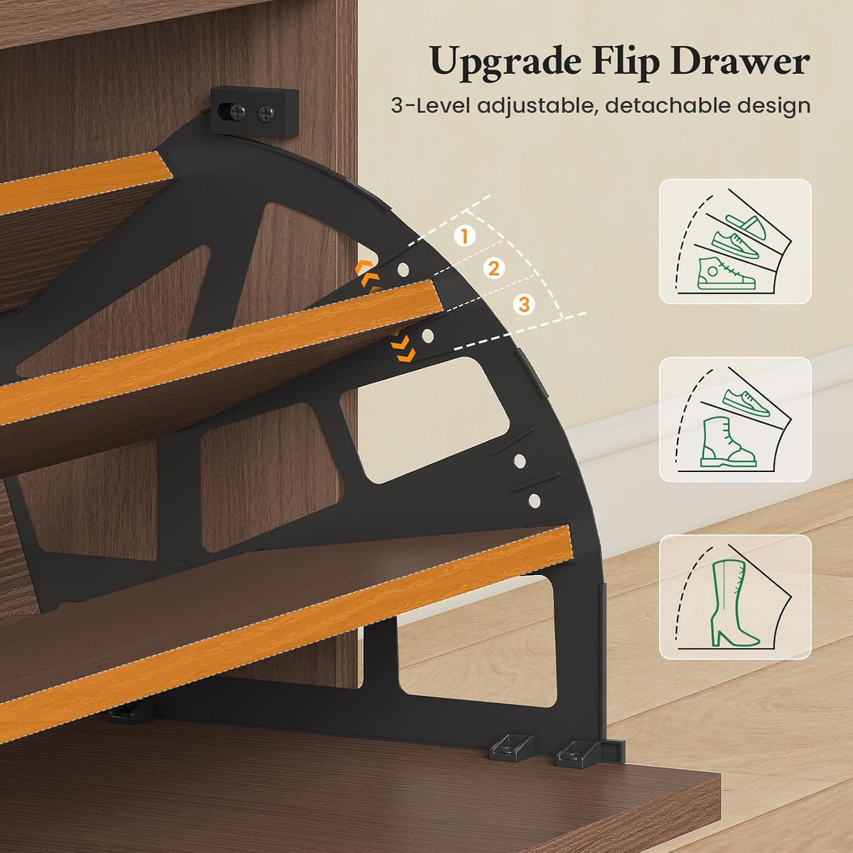45.3" L-Shaped Storage Bench, Entryway Bench with Shoe Storage and Cushion, 3-Level Adjustable Shelves Flip Drawer & Side Cabinet with Fluted Panels for Hallway, Mudroom, Living Room, Walnut