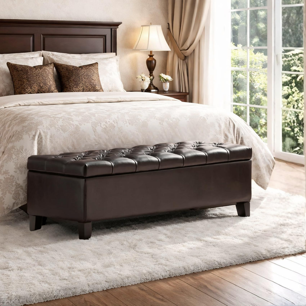 Storage Bench for Bedroom, 65.2'' Tufted End of Bed King Size Upholstered Extra-Long Bench with Dual Flip-Top Lids for Entryway, Hallway, Cloakroom, Window, Griege.