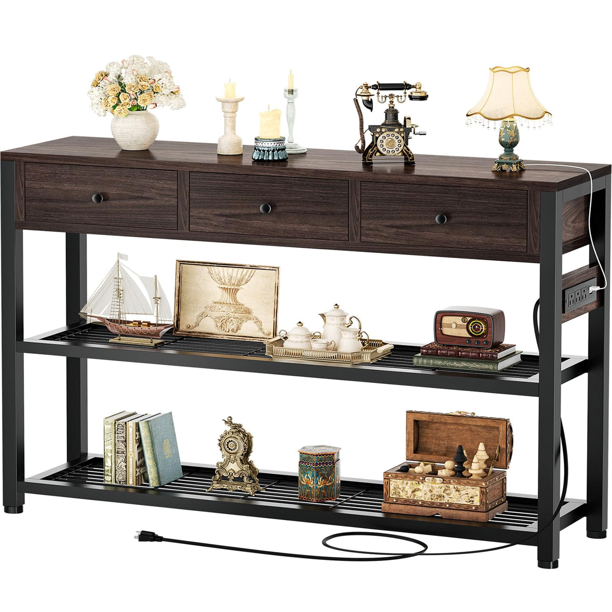 Ecoprsio Entryway Table with Power Outlets, 47" Console Table with Drawers