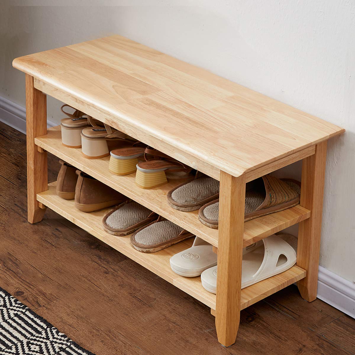 XKZG Shoe Rack Bench Wooden Storage Bench Entryway Bench, Natural, 47.2"