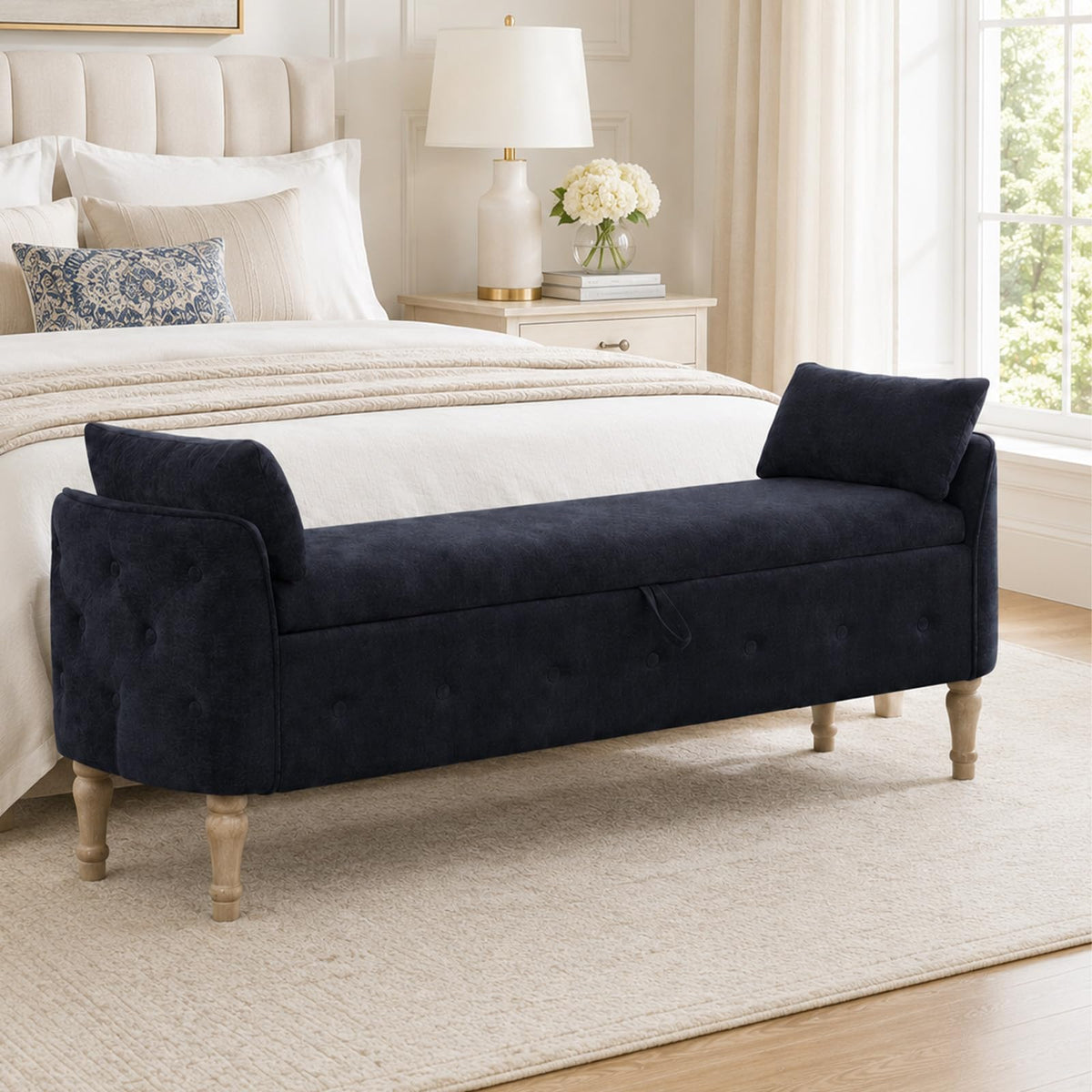 End of Bed Storage Bench King Size,51" Upholstered Bedroom Bench,Green