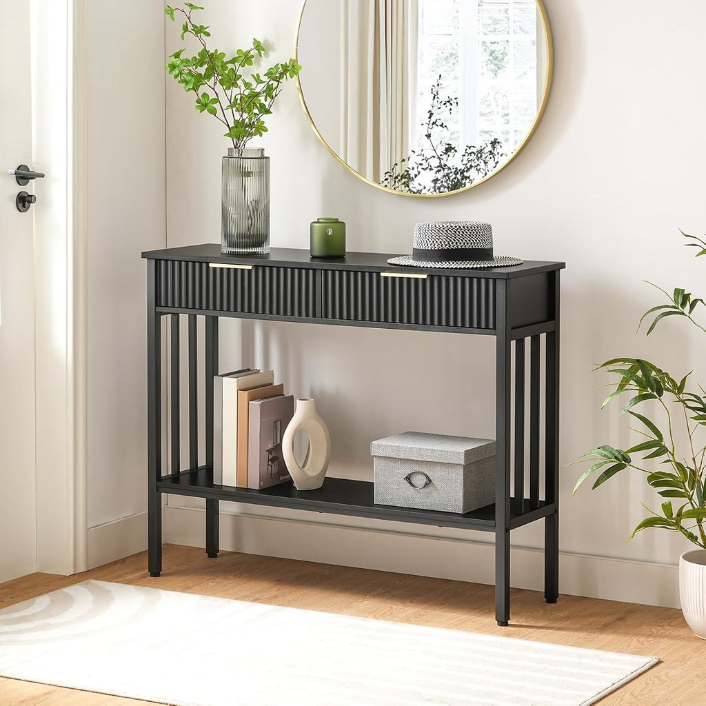 MAHANCRIS 39.4" Console Table with 2 Drawers, Fluted Black Entryway Table