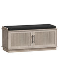 Akxomel 39.4" Fluted Shoe Storage Bench 2 Doors Wooden Entryway Bench Oak