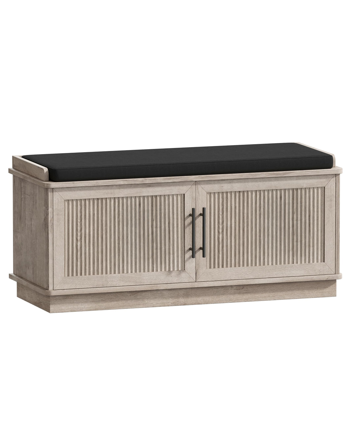 Akxomel 39.4" Fluted Shoe Storage Bench 2 Doors Wooden Entryway Bench Oak