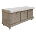 OSP Home Furnishings Dover Coastal Lift-Top Storage Bench with Shutter Face Styling, Distressed Brown Finish with Beige Linen Fabric Cushion