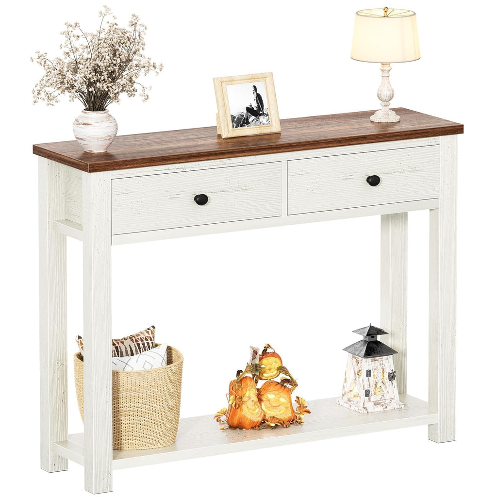 Homieasy Farmhouse Console Table with 3 Drawers, 47 Inch Wood Sofa Table with Storage Shelf for Living Room, Behind Couch, Entryway Table for Hallway, Living Room, or Foyer, Brown and Antique White
