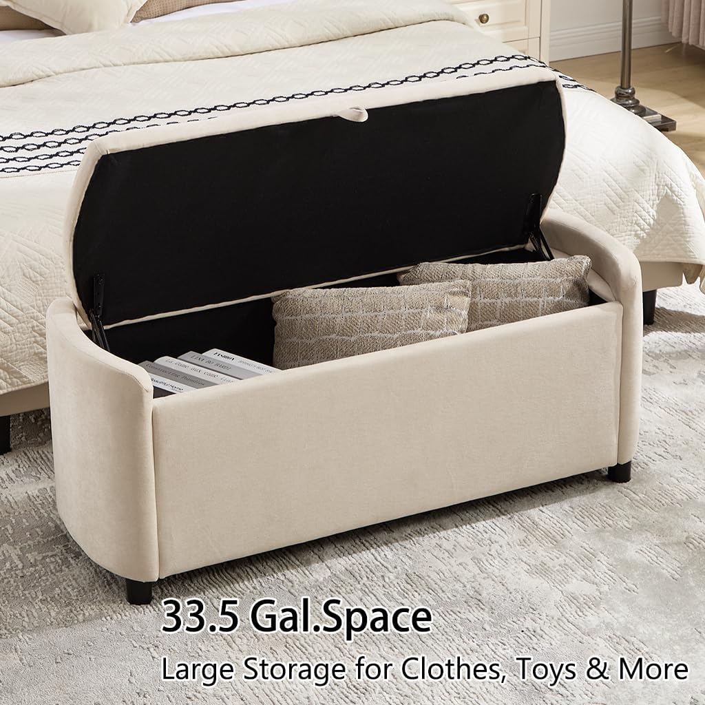 48" Ottoman with Storage, Large Storage Ottoman Bench, Beige