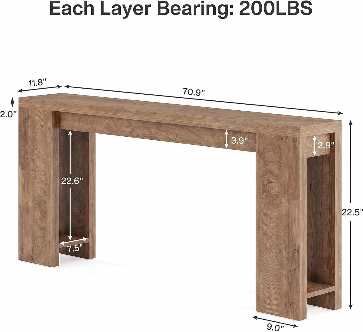Tribesigns 70.9-Inch Console Table, Farmhouse Sofa Table Behind Couch, Narrow Entryway Table for Living Room, Hallway, Foyer, Light Brown