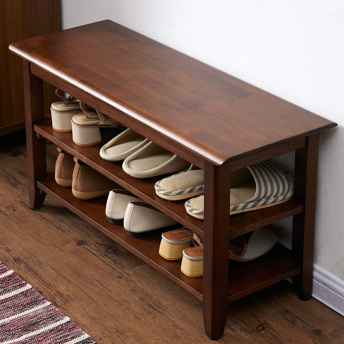 XKZG Shoe Rack Bench Wooden Storage Bench Entryway Bench, Natural, 47.2"